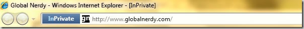 Internet Explorer 8 address bar showing InPrivate browsing mode active