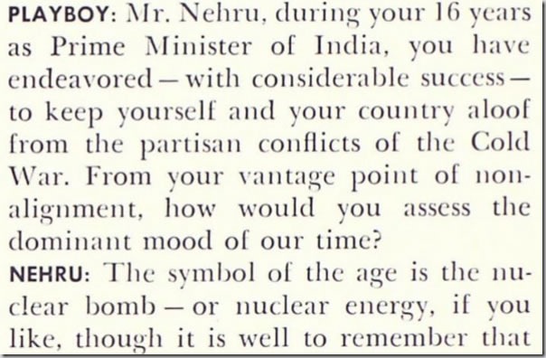 Closeup of Nehru interview text from October 1963 Playboy
