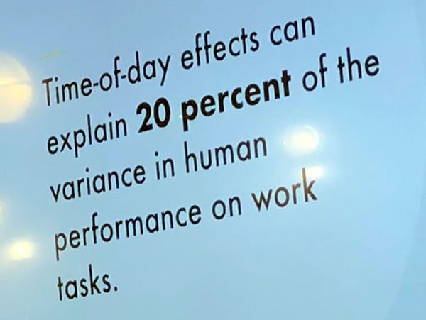 Slide: "Time-of-day effects can explain 20 percent of the variance in human performance on work tasks"