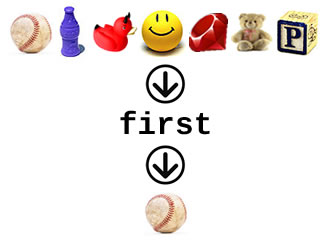 Graphic representing the "first" method in Ruby's "Enumerable" module