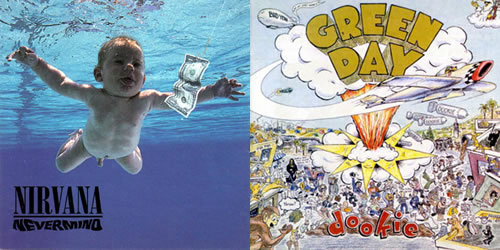 Album covers: Nirvana's "Nevermind" and Green Day's "Dookie"