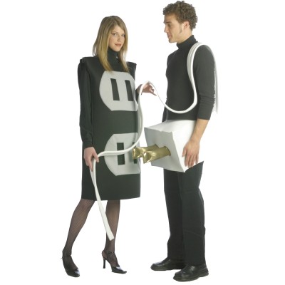 Hallowe'en his-and-hers "plug and socket" costumes