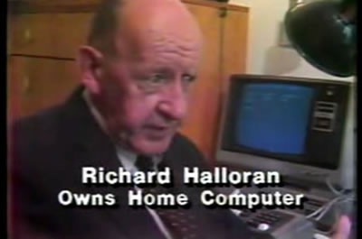 Still from news report: "Richard Halloran: Owns home computer"