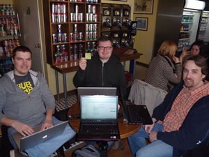 Geeks with their laptops at a cafe at Coffee and Code