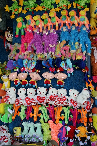 Stuffed animal prizes at a carnival