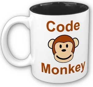 "Code Monkey" coffee mug