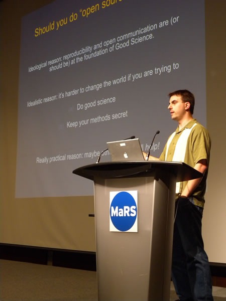 C. Titus Brown delivering his presentation at MaRS