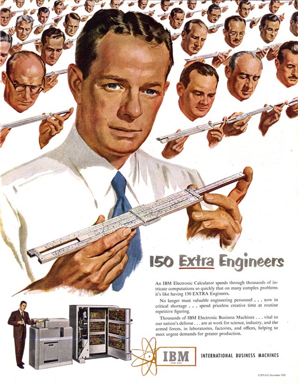 IBM "Electronic Calculator" ad: "150 Extra Engineers"