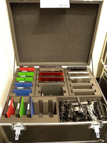 Flight case holding several laptops