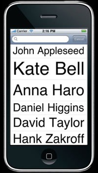 Screenshot of contact list from Lou Zoom app