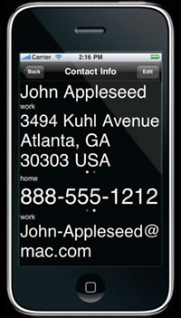 Screenshot of contact info page from Lou Zoom app