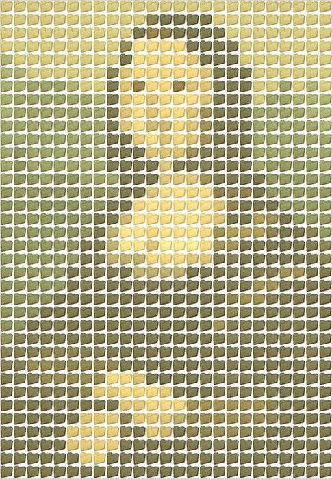 The Mona Lisa, made up using folders in different shades of yellow and brown