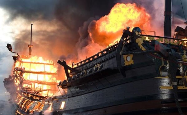 Replica Spanish galleon on fire