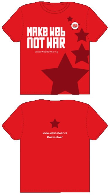 Front and back views of "Make Web Not War" t-shirt