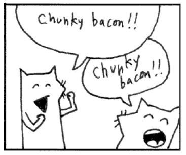 Cartoon foxes from "why's (Poignant) Guide to Ruby" yelling "Chunky Bacon!"