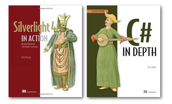 Covers of the books "Silverlight 4 in Action" and "C# in Depth"