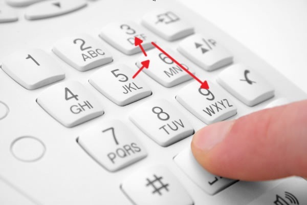 Dialing "5639" on a phone keypad