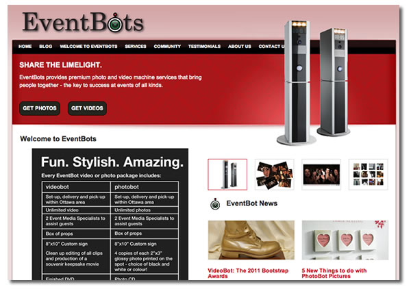 Screenshot of the Eventbots site