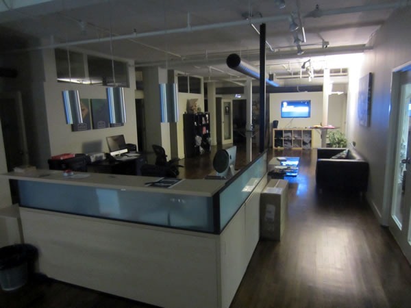 The reception desk and lobby at Shopify