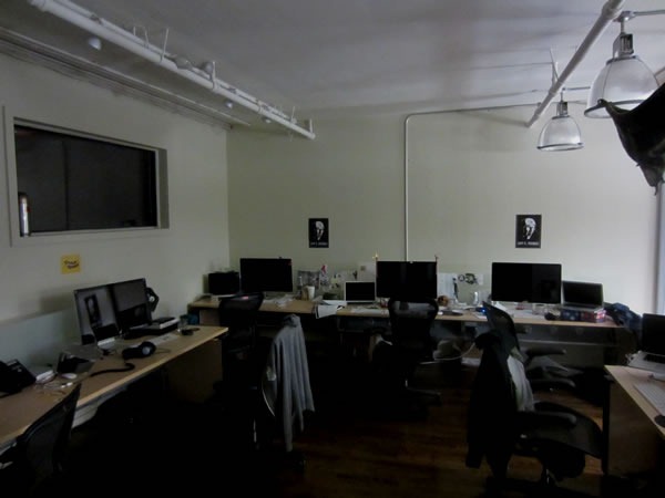 The empty desks of Shopify's design team room