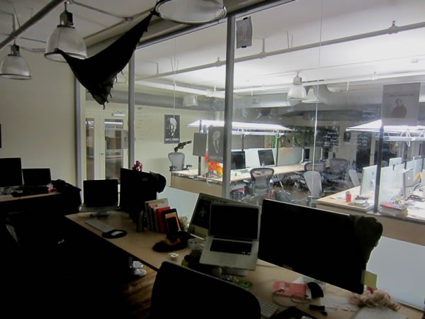 The big glass wall in the Shopify Fishtank looking out onto the main office