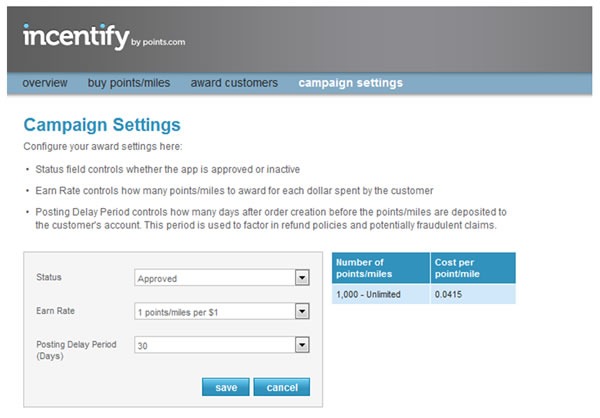 Screenshot of the "Campaign Settings" page of the Incentify App