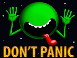 "Don't Panic" emblem from The Hitchhiker's Guide to the Galaxy