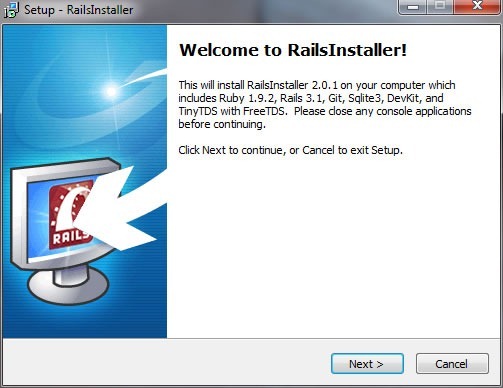 RailsInstaller wizard: "Welcome to RailsInstaller!"