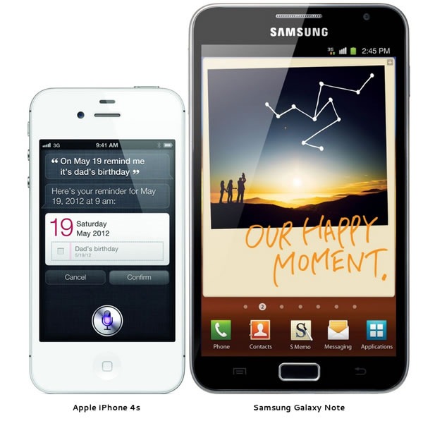 iPhone 4s Samsung Galaxy Note side by side
