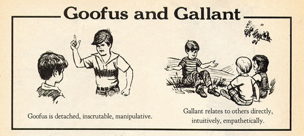 "Goofus and Gallant" comic: "Goofus is detached, inscrutable, manipulative / Gallant relates to others directly, intuitively, empathetically."