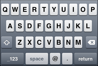 iOS "E-mail address" keyboard, default letter view