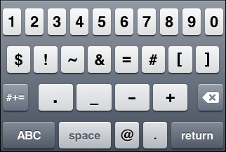 iOS "Email address" keyboard, alternate number view