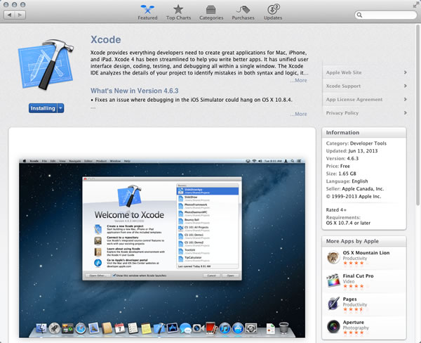 xcode in the app store