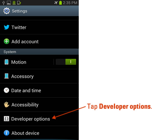 developer options