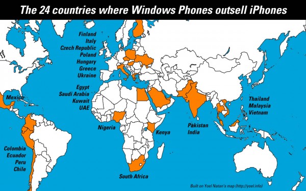 24 countries where windows phones outsell iphones