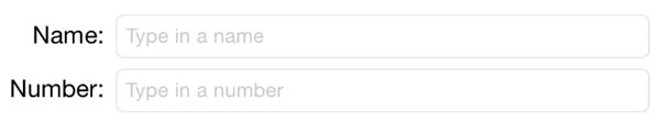 name and number text fields