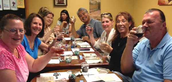 Anitra Pavka (3rd from left) and Joey deVilla (4th from right) at 'Wine-O Bingo' at Aspirations Winery, Clearwater, Florida.