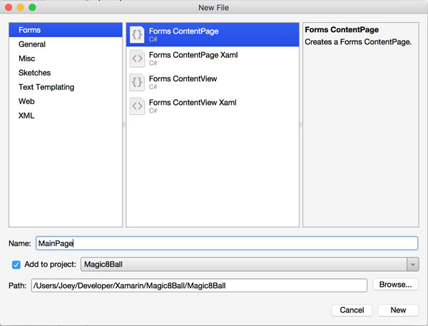 xamarin new file