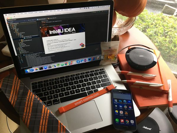 15-inch MacBook Pro, Samsung Galaxy S7, Jabra speakerphone, and other goodies assigned to me by SMARTRAC.