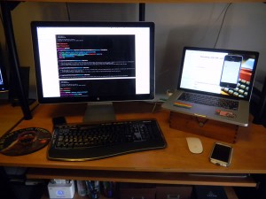 The computer desk in Joey deVilla's home office.