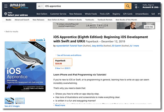 Screen capture of the Amazon.com page for “iOS Apprentice 8th edition”