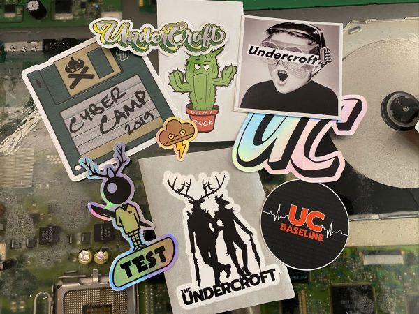 Photo: An assortment of Undercroft-branded stickers.