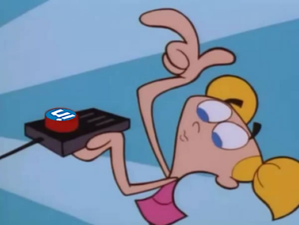 Image: Dee Dee from “Dexter’s Laboratory” pressing a button with the LinkIn logo on it