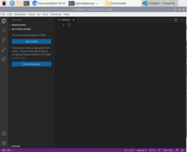 Screenshot: Visual Studio Code on Raspberry Pi