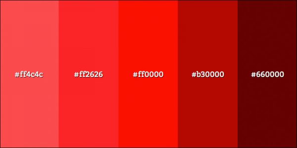 Chart showing lighter and darker versions of the color red