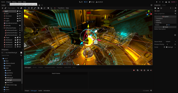 3D game being designed in the Godot IDE.