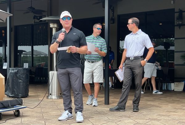 Chris St. Martin giving the opening announcement at the Tampa Bay Tech Golf Classic