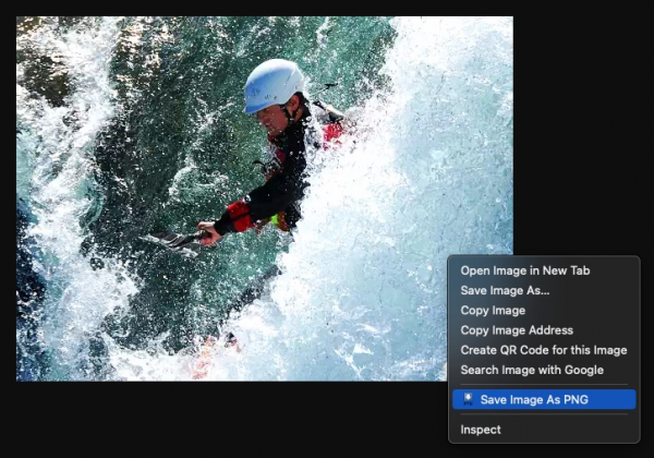 Image on web page with contextual menu displayed beside it. Highlighted item in menu is “Save image as PNG.”