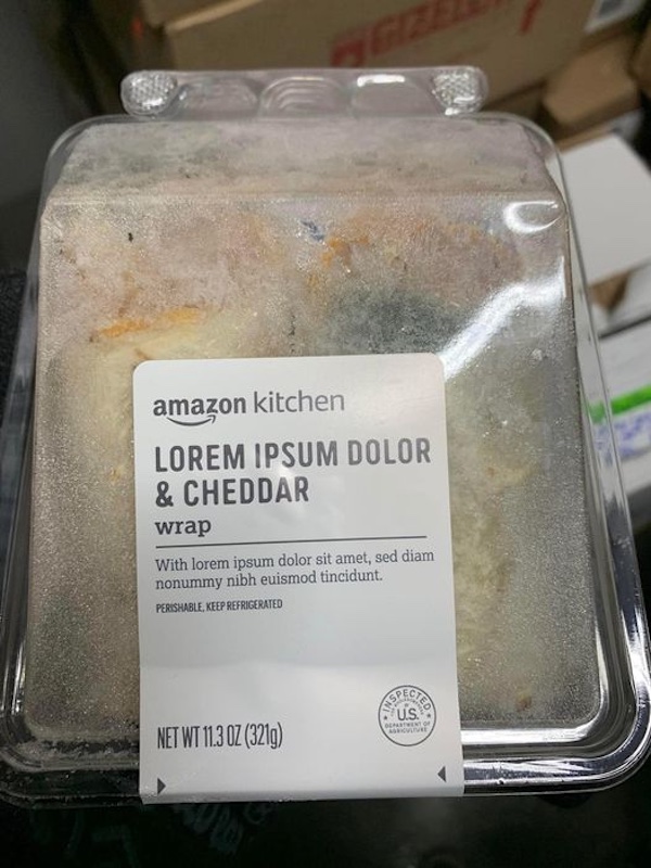 Amazon Kitchen sandwich with a label that reads “Lorem Ipsum Dolor & Cheddar.” In smaller print, it reads “With lorem ipsum dolor sit amet, sed diam nonummy nibh euismod tincidunt.”