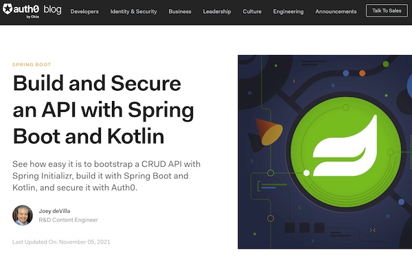 Screenshot of the article on the Auth0 Developer Blog.